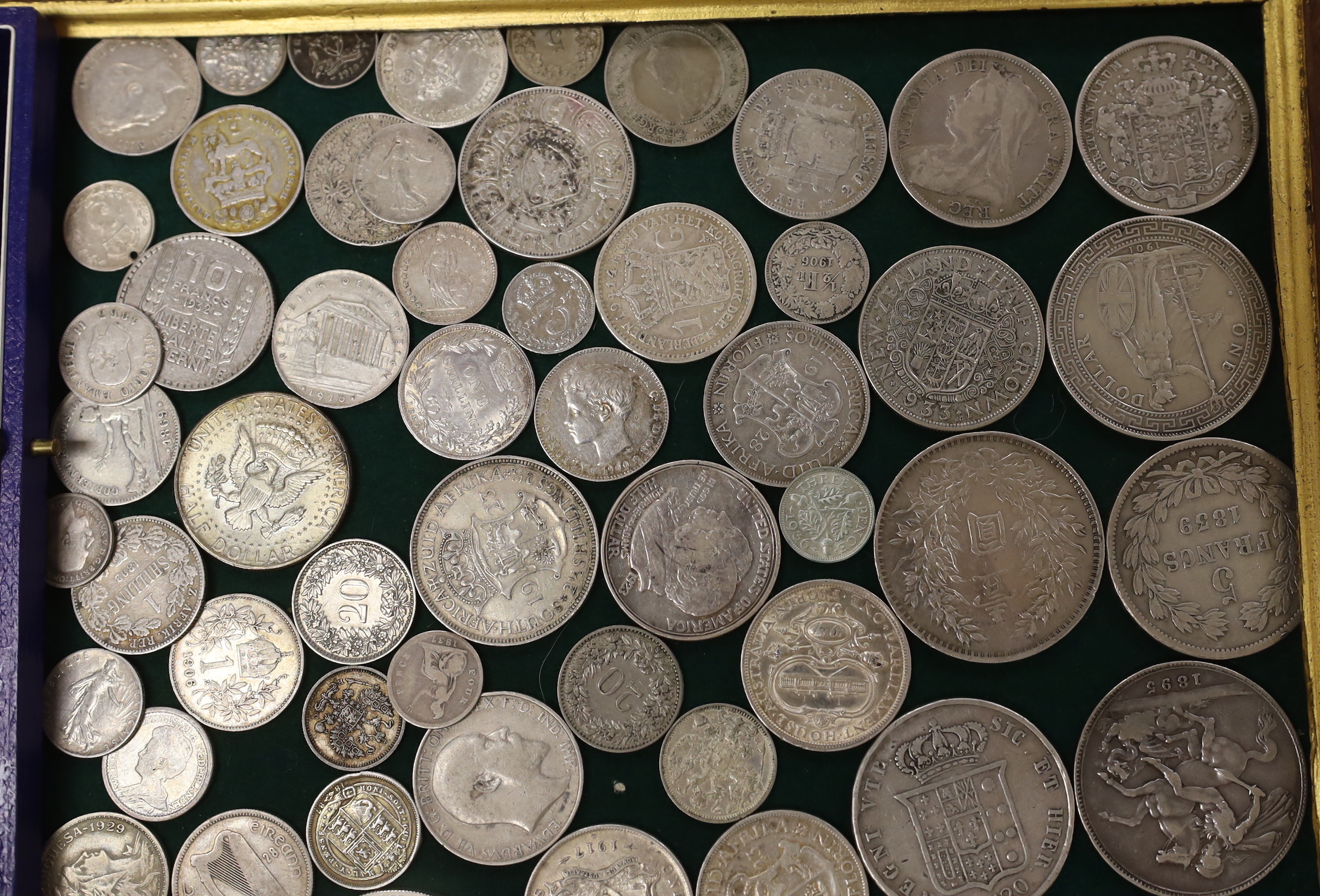 World coins, silver including Hong Kong one dollar 1901, 1895 crown, etc.